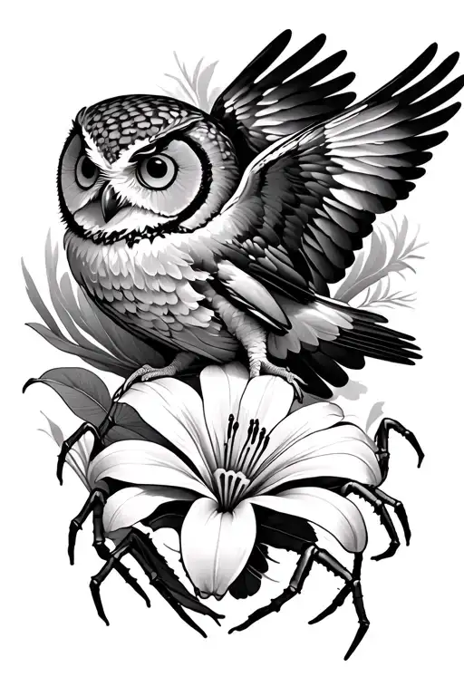 Spider Lilly With Owl Flying