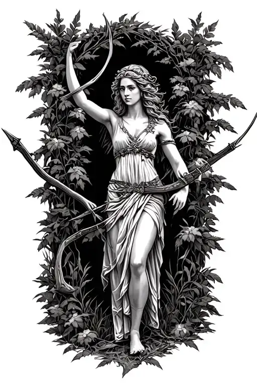 Diana Artemis Goddess Bow Hunting Scene