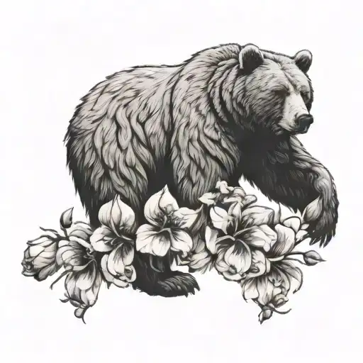 A Fierce Bear In A Battle Stance Surrounded By Blooming Flowers