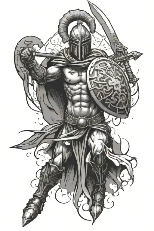 Cross And Spartan Warrior Wielding