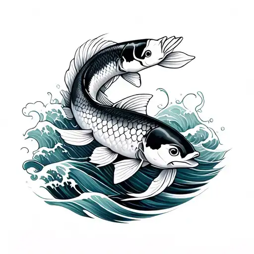 Koi Fish And Waves Crashing