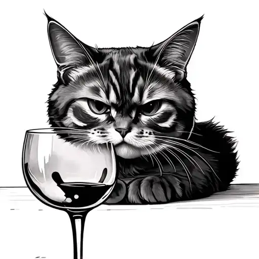 Grumpy Cute Cat Lookin Through Wine Glass
