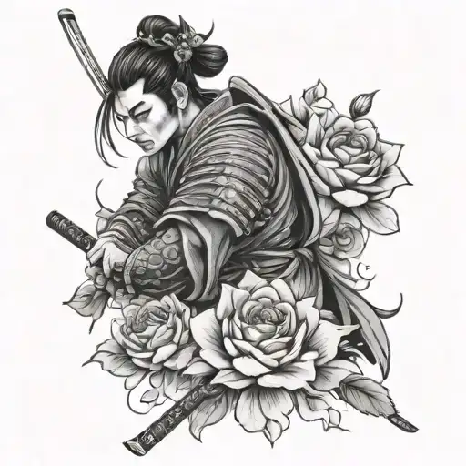 Samurai And Roses Blooming