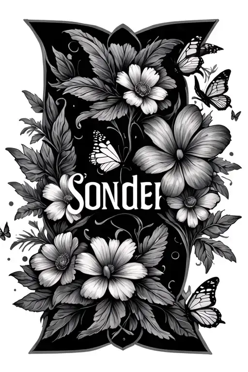 The Word Sonder With Flowers And Butterflies Fluttering