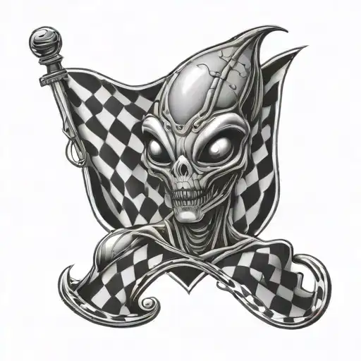 Alien And Checkered Flag