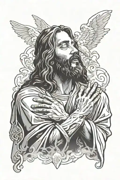 Jesus Praying Hands Forming Steam Rising