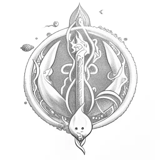 Ocean With Trident And Sea Animals