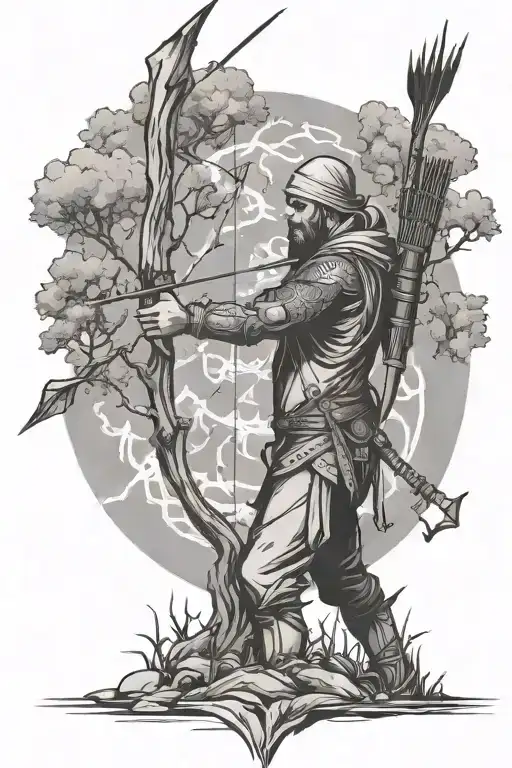 Arash The Archer Shooting An Arrow And Life Tree
