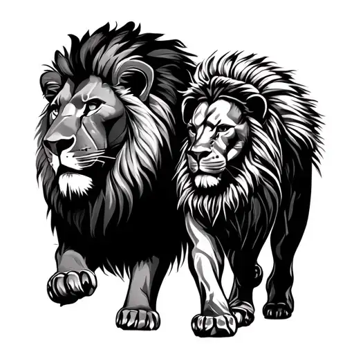 Lion And African Warrior Walking Along