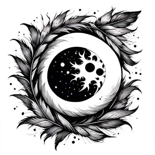 Sun Moon Feather Quill Scrawling Lines