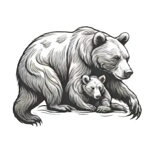 Mama Bear Holding Her Cub