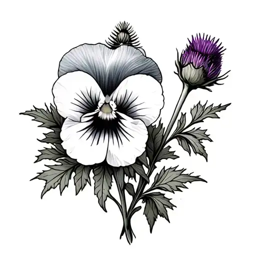 Scottish Thistle And Pansy Flower