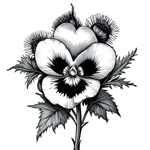 Scottish Thistle And Pansy Flower With Heart