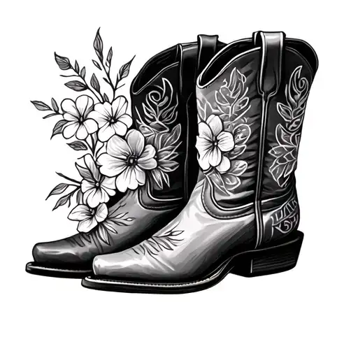 Cowboy Boot With Birth Flowers
