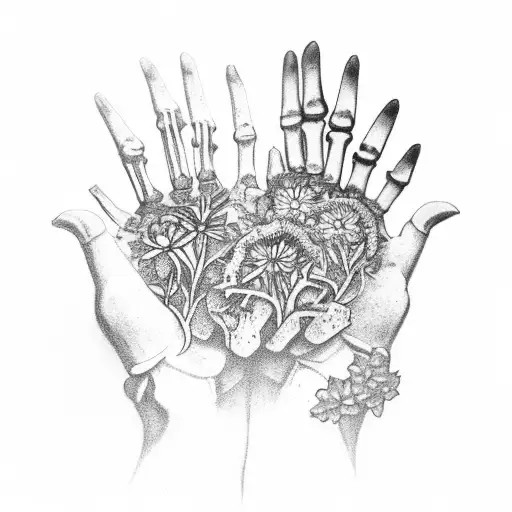 Skeleton Hand Holding Vegetation And Flowers Native To Washington State