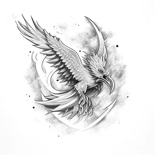 A Phoenix Rising From The Ashes With A Sword In Its Beak