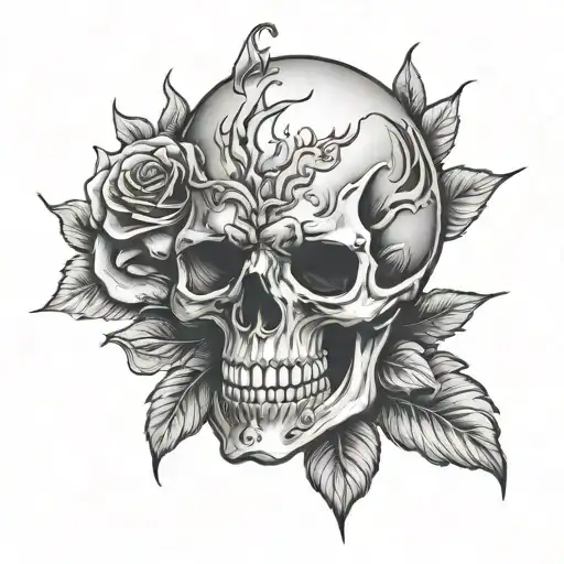 Skull With Rose In Mouth Open