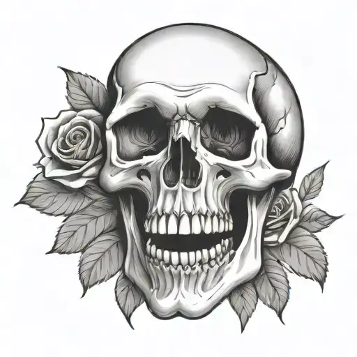 Skull With Rose In Mouth Open