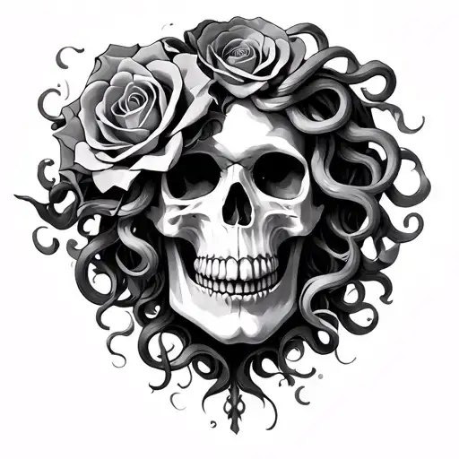 Medusa And Rose And Raven Skull
