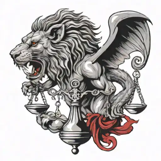 Red Lion Head Biting The Scales Of Justice Handle