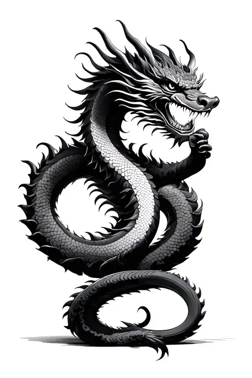 Chinese Dragon Holding A Snake Coiling