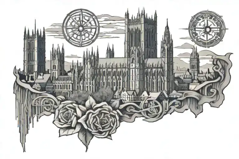 York Minster Skyline With Viking Runes And Yorkshire Rose