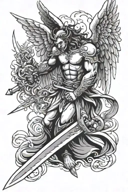 Angel Stabbing Demon With Blade