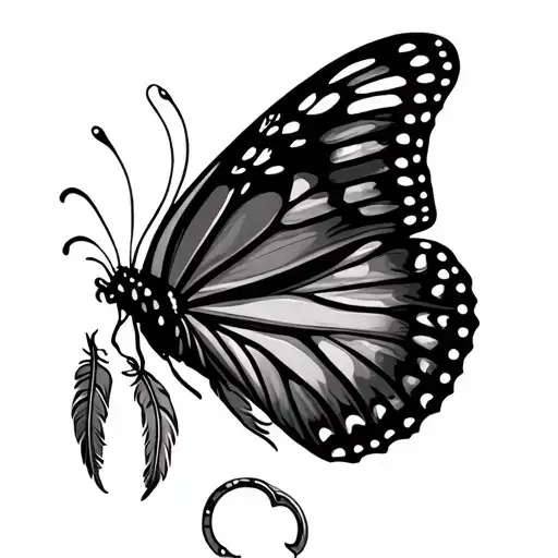 Semi Colon Butterfly With Feather And Horse Shoe