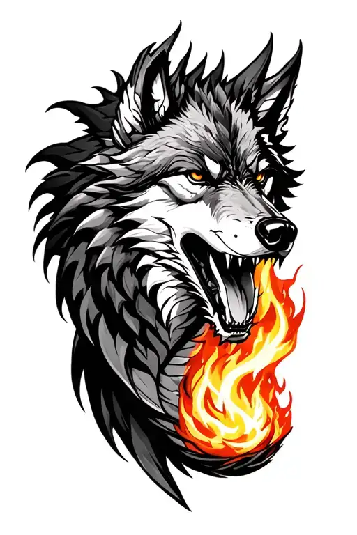 Wolf With Fire Breathing Dragon