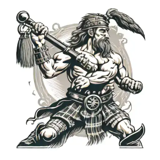 A Fierce Competitor At The Highland Games With A Background Of Bagpipes