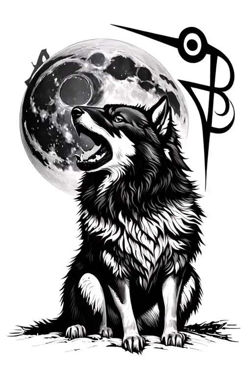 Lone Wolf Howling At The Moon Wit Eye Of Horus Eye