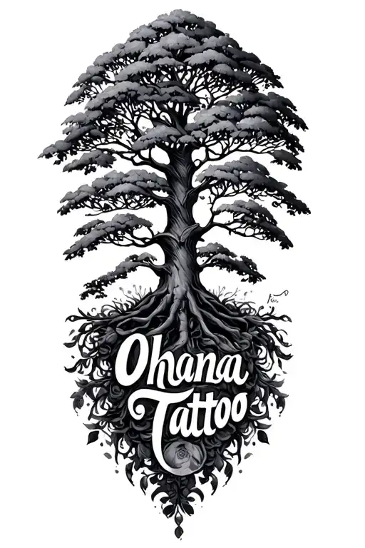 Mix Word Ohana And A Family Tree Branch