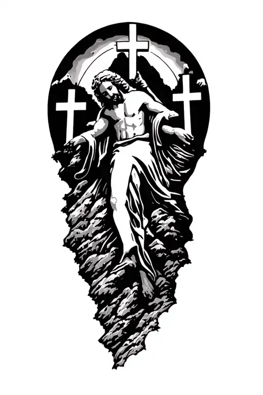 Mountain With 3 Crosses With A Big One That Has The Jesus On Top With Cliyd Behind