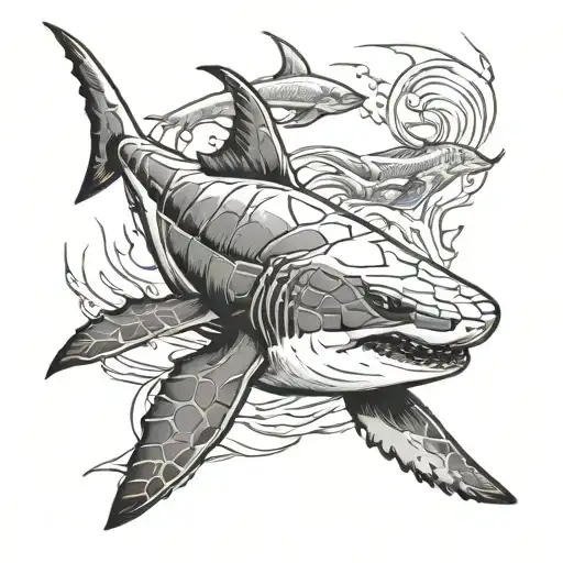 Shark Swimming With Sea Turtle