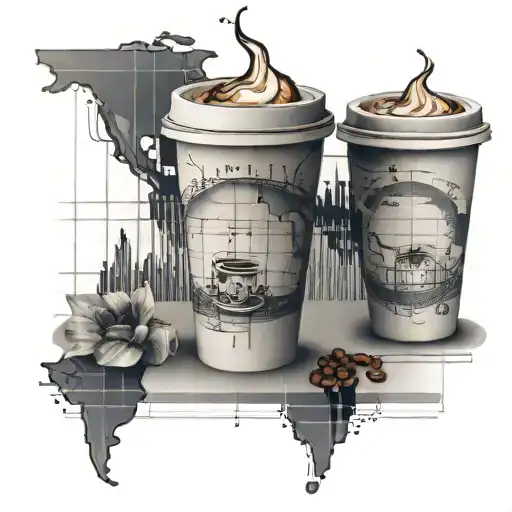 A Detailed Tattoo Of A Trading Chart With Coffee Cups As Markers