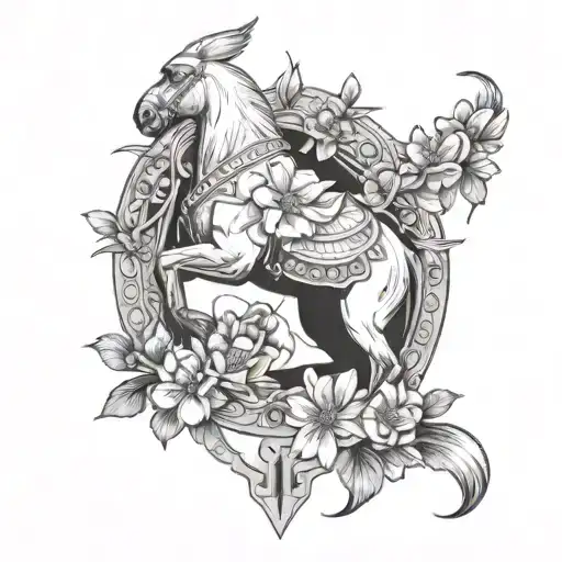 Cardinal With Flowers On Horse Shoe