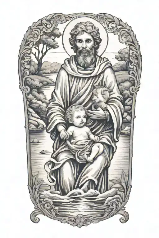 St Joseph Holding Baby Crossing A River