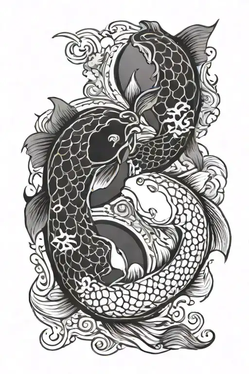 Koi Fish Yin Yang Symbol Surrounded