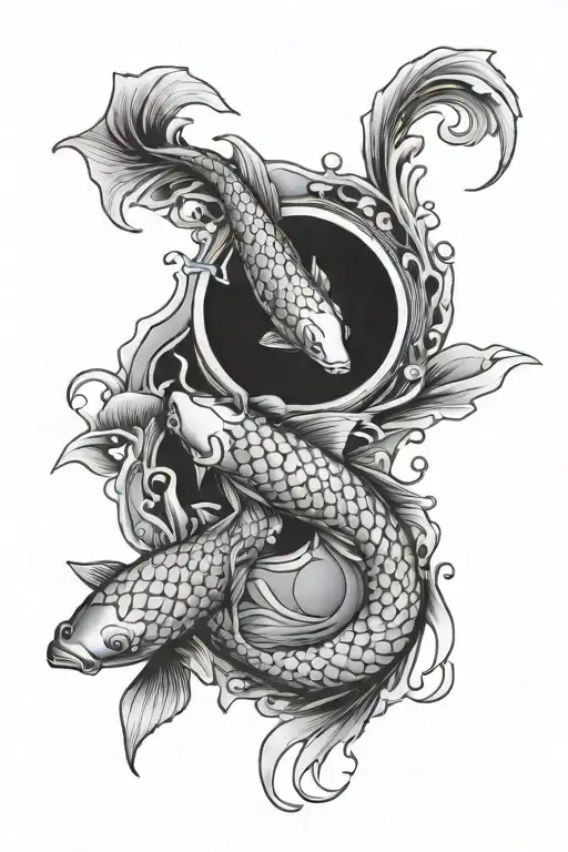 Koi Fish Yin Yang Symbol Surrounded My Rain