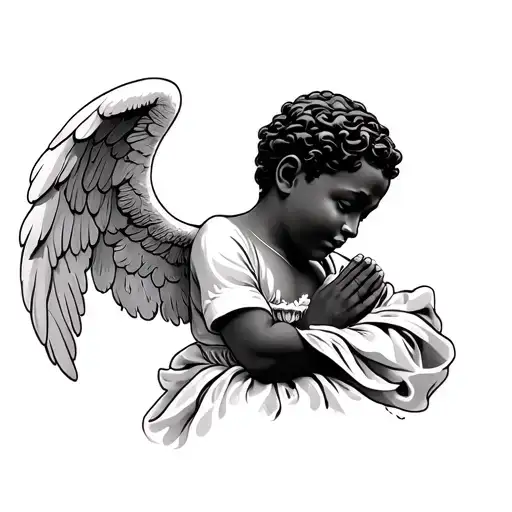 Realistic African American Male Cherub Angel Praying