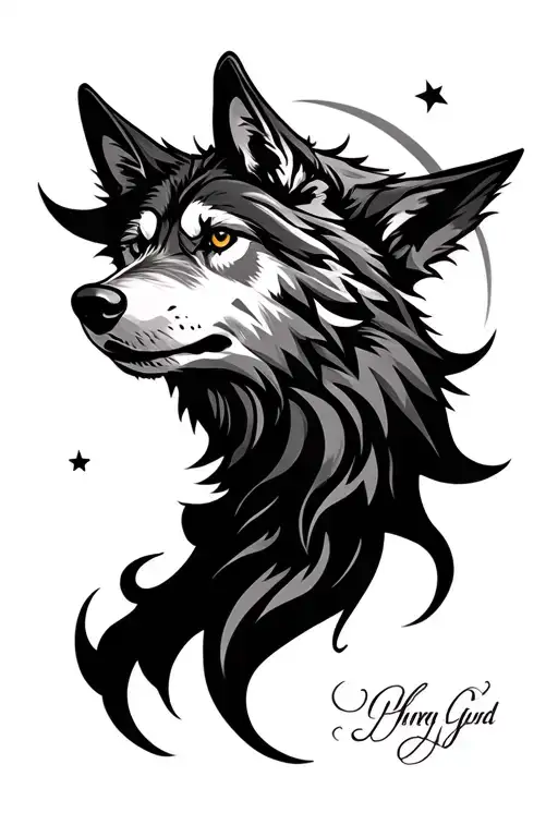 Wolf Head With Moon Background