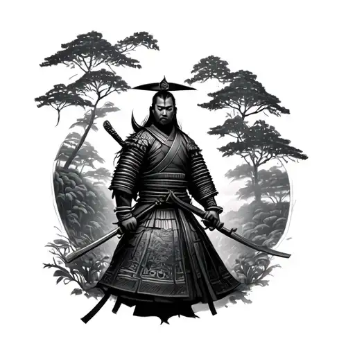 Samurai Warrior In A Garden