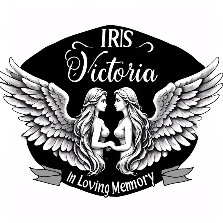 Angel Wings And The Name Iris On Top And Victoria At The Bottom With The Say In Loving Memory