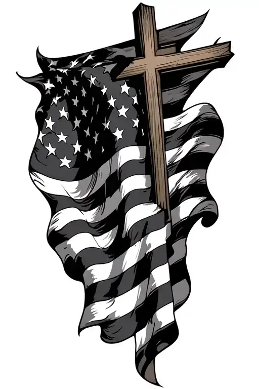 American Flag Waving With The Cross