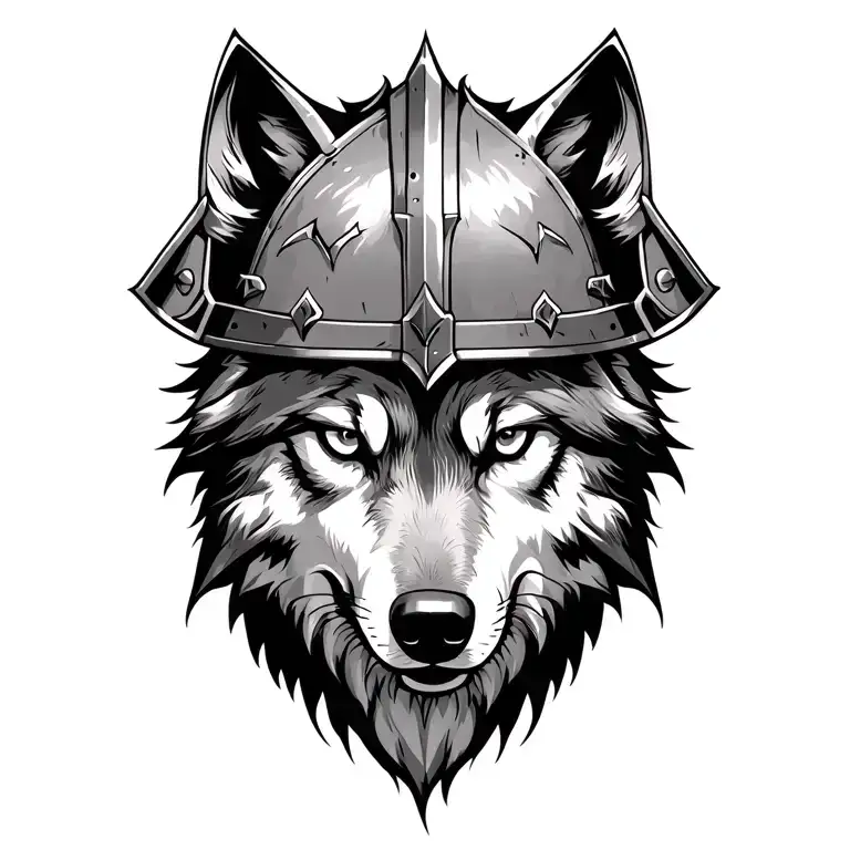 Wolf Wtih Chipped Helmet Medieval Style Intense Eyes