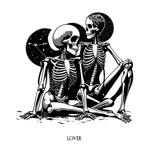 The Lover Tarot Card With Skeletons With Gemini And Virgo Constellation