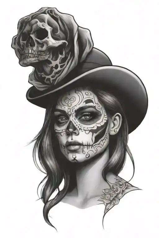 Woman With Her Face Half Skull