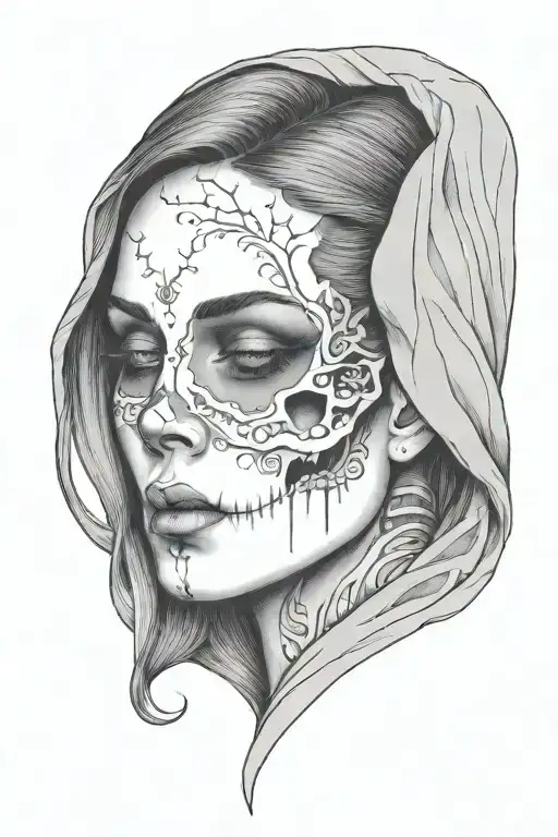 Woman With Face Half Skull