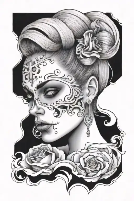 Woman With Face Half Skull