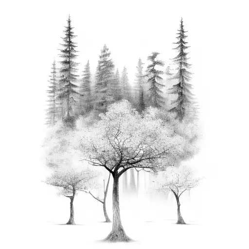 Forest Scene With Encorporated Manufacturing Line Running Through It